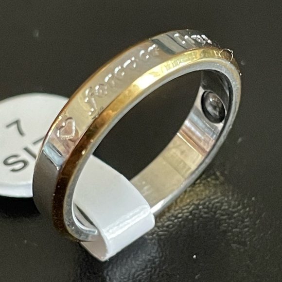 4mm gold silver forever love ring size 7 - Picture 2 of 8